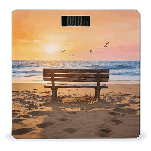 Beach Bench Weight ScaleClear LED Display Bathroom Digital Weighing ScaleTempered Glass Digital Bathroom Scale for Body Weight Capacity Up to 400 Lbs