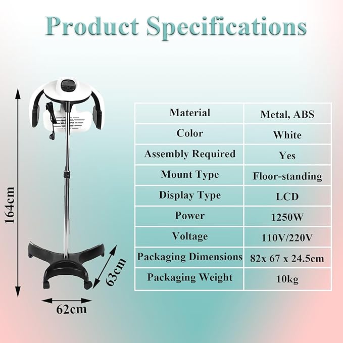 1250W Temperature Adjustable Salon Hair Perming MachineMultifunction Professional Hair Dryerwith Adjustable Arm for Salon Home Hair Care FloorStandingType