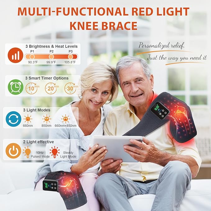 2-Pack Red Light Therapy for Knee Brace Wireless 72 LEDs Knees Wraps with 660nm &amp 850nm Infrared Light 3000mAh Battery Heat &amp Pulse for Knee Elbow Shoulder Joint Pain Relief