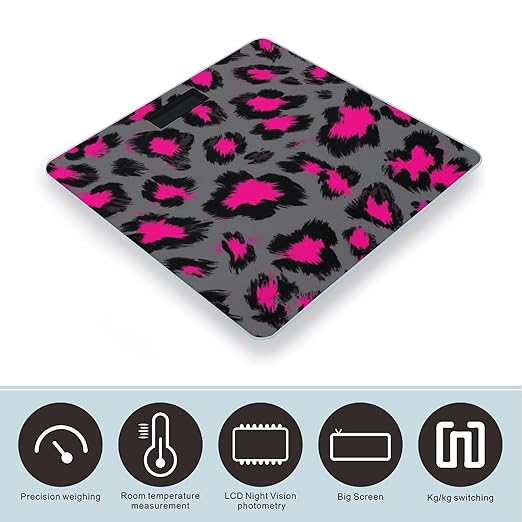 Women's Fashion Automatic Switch Digital Bathroom Weighing Scale Smart Scale Luxury Pink Dark Gray Leopard Cheetah Print