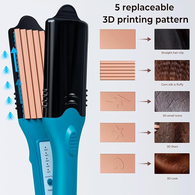 Hair Straightener &amp 3D Image Imprinting Iron with 5 Different Plates Perfect hot Tool for Art or Festival 3D Hair Stamper Crimping Iron for Volume