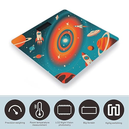Science Fiction Galaxy Space Scale for Body Weight Sturdy Tempered Glass Weighing Scales with LCD Display Accurate Digital Bathroom Scale Convenient Body Fat Smart Scales Easy Read
