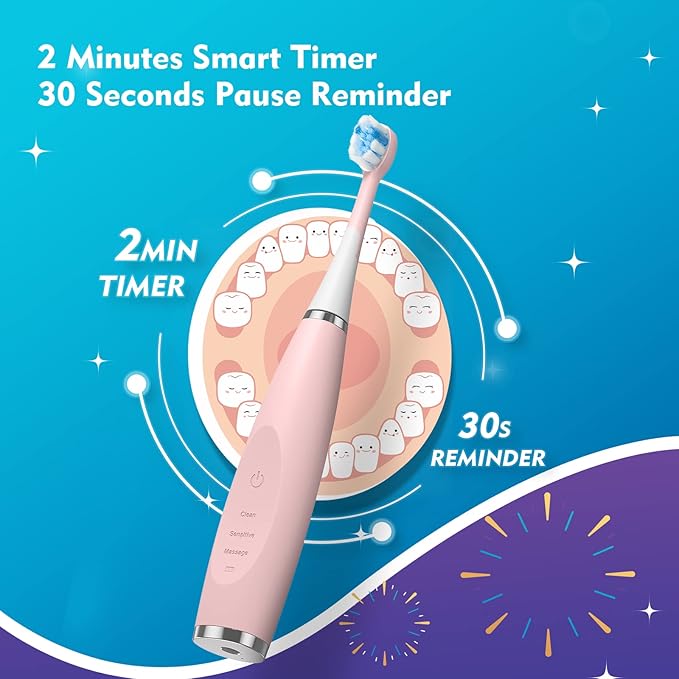 Kids Electric Toothbrushes 2 Pack Smart Sonic Toothbrush for Boys and Girls 3 4 5 6 7 8 9 10 11 12 (Blue+Purple 2 Pack)