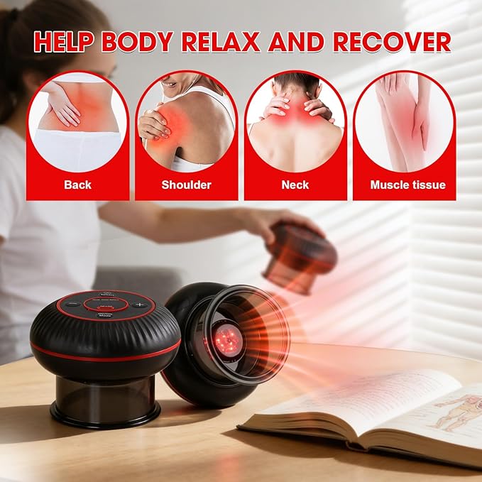 Electric Smart Cupping Set - 4 in 1 Cupping Kit for Massage Therapy 12 Levels of Suction Strength and Red Light for Targeted Pain Relief Great Gift for Parents Friends
