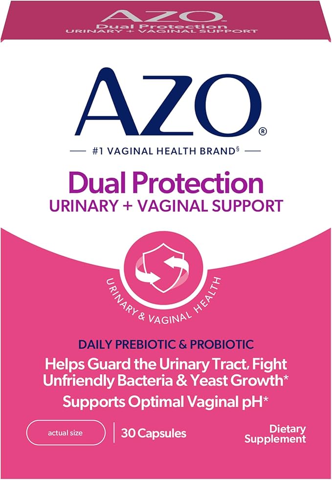 AZO Dual Protection Urinary + Vaginal Support Prebiotics and Probiotics for Women* Starts Working Within 24 Hours Non-GMO 30 Count