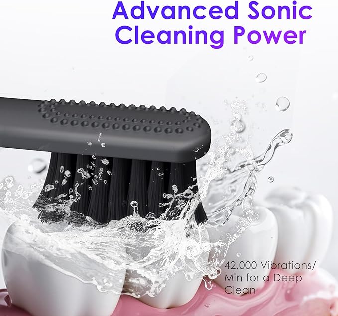 Electric Toothbrush Portable Travel Sonic Toothbrush with Protective Case USB-C Rechargeable Neutral Comfort Bristles Waterproof Smart Timer Compact for Daily Use (Slate Gray)