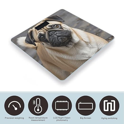 Pug Dog Bathroom Scale Ultra-Bright Liquid Crystal Screen Weight Scale Accurate Bathroom Body Scales for Body Weight Bathroom Pet Home Bedroom Gift-Giving