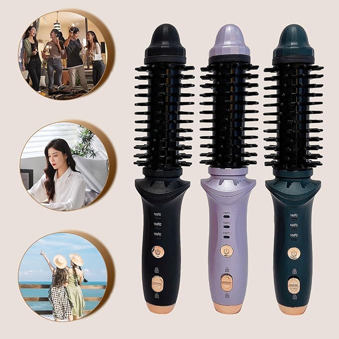 Cordless Curling Iron for Travel USB Curling Brush Rechargeable Heated Thermal Round Brush Mini Dual Purpose Ceramic Hair Straightener Wand Curler Electric Hot Tools for Short Long Hairs