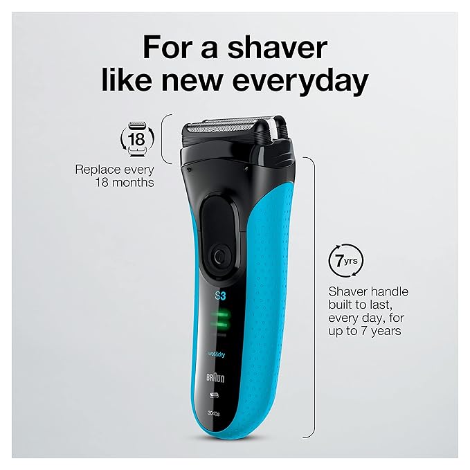 Braun Electric Series 3 Razor with Precision Trimmer Rechargeable Wet &amp Dry Foil Shaver for Men Blue/Black 4 Piece