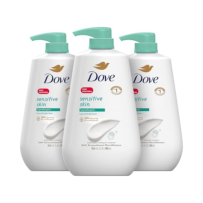 Dove Sensitive Skin Body Wash 30.6 fl oz (Pack of 3) Shea Butter Beauty Bar 3.75 oz 8 Bars