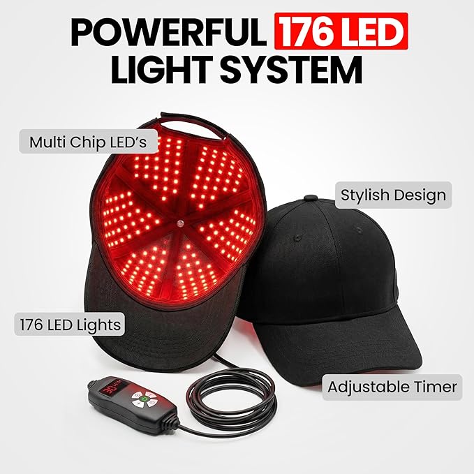 Red Light Therapy Cap for Hair Growth – Infrared Light Therapy Treatment 176 LEDs 660 nm Red + 850 nm Infrared for Hair Loss Regrowth - Safe Scalp Boosting Care at Home