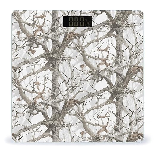 White Tree Camo Weight Scale Large Bathroom Scales Digital Weight with Bright LED Display Non Slip Automatic Weighing Scale Fashion Weighing Machine for Body