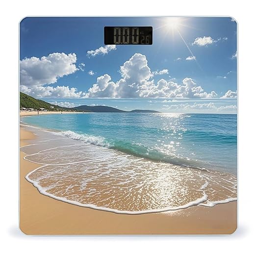 Beach Theme Bathroom Scale Digital Weight Scale Precision 400 Lbs Weighing Scales Large with LCD Backlight Display BMI Measures