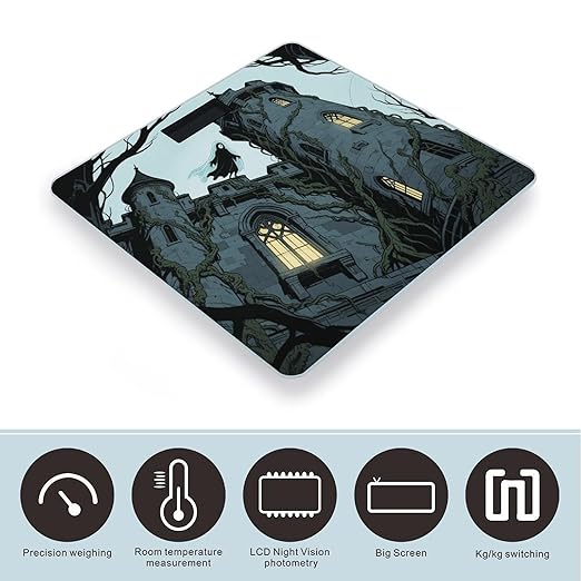 Ghost Castle Bathroom Scale for Body Weight Bathroom Digital Electronic Weighing Scale with Back Lit LED Display Sturdy Tempered Glass Weight Watchers Scales 400lb