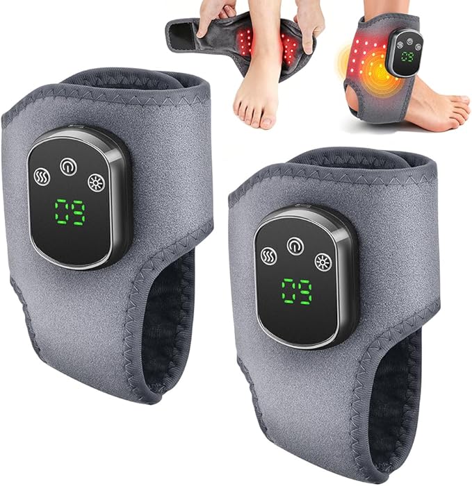 3 in 1 Foot Massager with Heat Red Light Triple Therapy Cordless Portable Ankle Massager 3 Vibration Modes 3 Heat Levels 5 Intensity Levels for Circulation Plantar Fasciitis (Pack of 2)