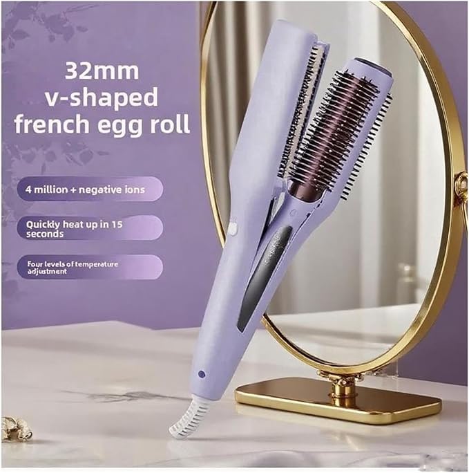 Negative Ionic Technology Curling Iron Quickly Creating Smooth Waves French Egg Curling Hair Styling Tool(Purple)