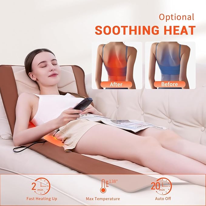 Full Body Massage Mat with Heat Back Massager for Pain Relief Deep Tissue Back Massage Pad with Lumbar Support Traction Device 10 Vibration Motors &amp 5 Massage Modes 2 Heating Pads for Back