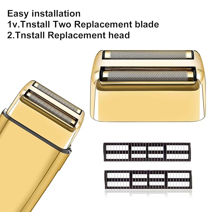 Gold Replacement blades Foil and Cutters Compatible with BaBylissPRO Barberology FXFS2 Shaver foil Replacement Heads(2 pack ）