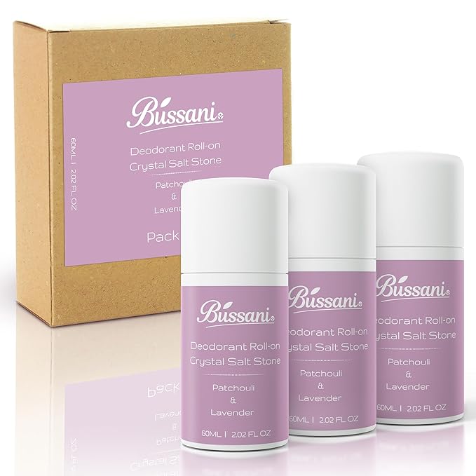 Bussani Women's Roll-On Deodorant | Salt Stone Formula Long-Lasting &amp Aluminum-Free | 24-Hour Odor Protection | Gifts for Her ֻ| Fragrance: Lavender Patchouli Scent 2.02 fl oz Pack of 3