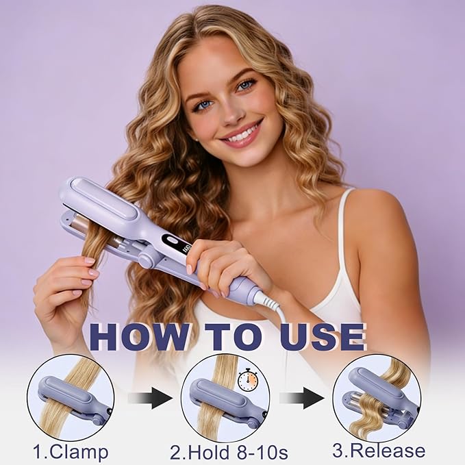 1&amp1.25 Inch Hair Crimper for Women to Adjustable Groove - Deep Waver Crimper Hair Tool - Waver Curling Iron - Anti-Scald Tech Hair Waver - Ionic Ceramic Coating for Long-LastingFast HeatingBlue