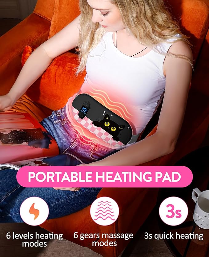 Portable Cordless Heating Pad Heating Pads for Period Cramps Back Pain with 6 Heat Levels 6 Massage Modes Gift Set for Women