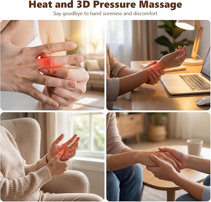 Hand Massager with Heat| Lightweight Cordless Hand Massager| Long Lasting Battery| Full-Hand &amp Wrist Coverage| Designed for Daily Comfort at Office Home Travel (Standard)