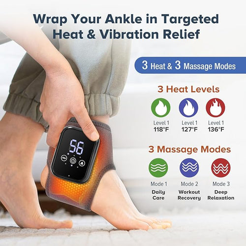 2 Pack Cordless Ankle Massager for Pain Relief Ankle Heating Pads for Pain Heated Ankle Massager for Pain Rechargeable Feet Heating Pads Feet Massage 3 Heat Levels 3 Massage Modes