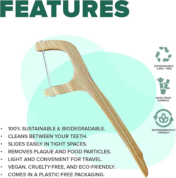 Naturals Eco-Friendly Biodegradable Floss Sticks- Sustainable Bamboo Dental Flosser with Toothpick &amp Corn Starch Picks for Gentle Oral Care and Fresh Breath - Plastic-Free and Zero Waste
