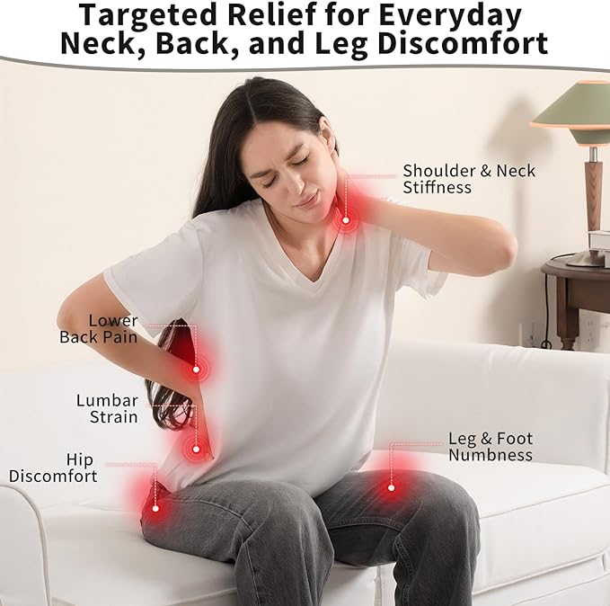 Firebrighting Electric Back Massager with Heat for Office Chair - Shiatsu Deep Kneading Massage Pillow Back Comfort Support for Meetings and Reading Adjustable StrapGifts for Dad Mom Men Women