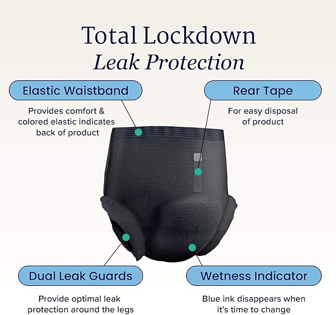 NorthShore GoSupreme Overnight Pull-On Underwear 8-Hour Leak Protection Large 56-Count Case Black (36-48 in Waist) Unisex Adult Diapers