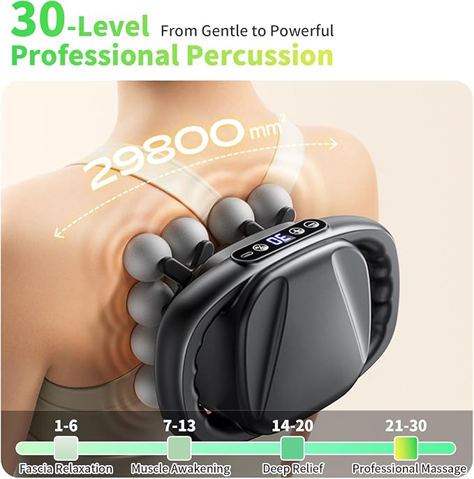 Mini Massage Gun 2026 Upgrade Portable Deep Tissue Massager with 16 Heads &amp 3 Modes 30 Intensity Levels Ultra-Quiet for Neck Back Legs Pain Relief Ideal for Women Travel Home &amp Office
