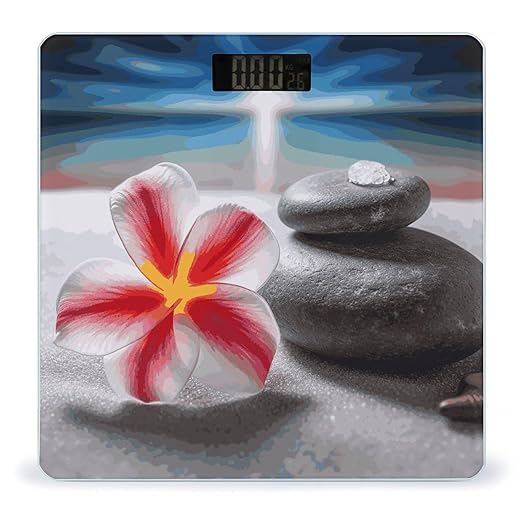 Tropical Flower and Zen Stone Bathroom Scale Weight Scale for Body WeightHighly Accurate Digital Weighing Machine Clear LED Display Digital Bathroom Body Scale 400lb/182kg