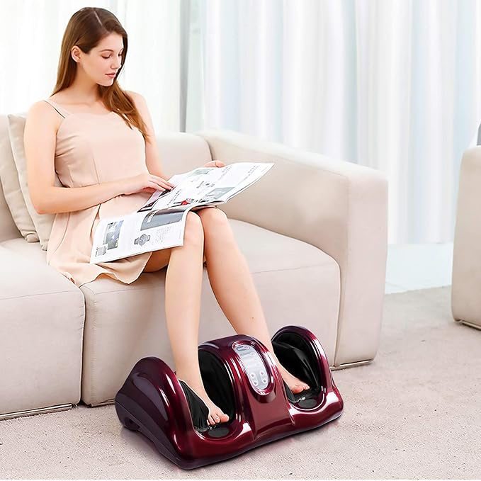 LDAILY Therapeutic Shiatsu Foot Massager Kneading &amp Rolling Massage for Feet 3 Modes Electric Foot Massager with Remote Control (Red)