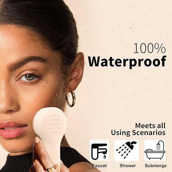 Silicone Face Scrubber NågraCoola CLIE 2.0 Facial Cleansing Brush Rechargeable Waterproof Face Scrub Brush for Cleansing Exfoliating Massaging Electric Facial Exfoliator for Women and Men - Oat