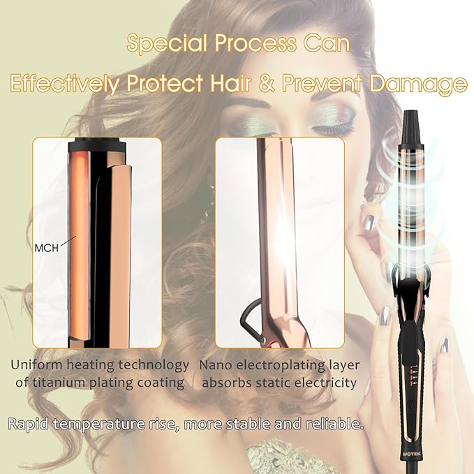 UOTEK Curling Iron 1 Inch Long Barrel Curling Iron Ceramic Wand Curler up to 450°F Curling Iron for Long Hair Small Waves Dual Voltage for Home &amp Travel