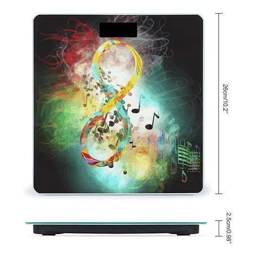 Abstract Music Symbol Scale for Body Weight Safe Rounded Corners Tempered Glass Digital Bathroom Scale LED Display 400lb Capacity Weight Scales with High Precision Sensors