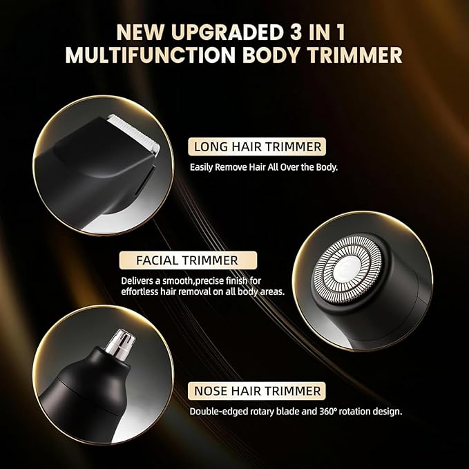 Electric Groin Hair TrimmerNose Hair Trimmer Dual Heads Waterproof Ball Pubic Shaver for Male and FemaleReplaceable Ceramic Blade Heads Wet/Dry Body RazorHusband Gift (Gold)