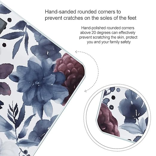 Watercolor Dark Blue Pattern Scale for Body Weight Anti-Slip Tempered Glass Digital Bathroom Scales Clear LCD Display Weighing Scale Safe Rounded Corners Smart Scales