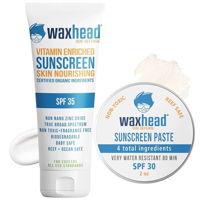 Waxhead Zinc Sunscreen for Face Mineral Sunscreen Kids Sunblock Reef Safe Non-Nano for Body
