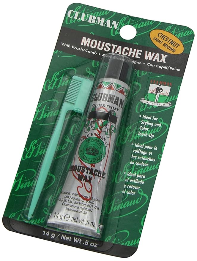 Clubman Pinaud Moustache Wax in Chestnut Strong Hold Natural Color Blend for Styling Beards Sideburns and Eyebrows 0.50 Fl Oz (Pack of 6)