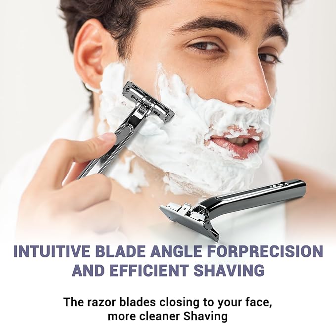 Adjustable 2-Blade Safety Razor Set with Magnetic Head for Men Women - with 10 Blades Shave Brush - Precision Shaving Reusable &amp Plastic-Free Shaver for Beard Head Leg Shaving