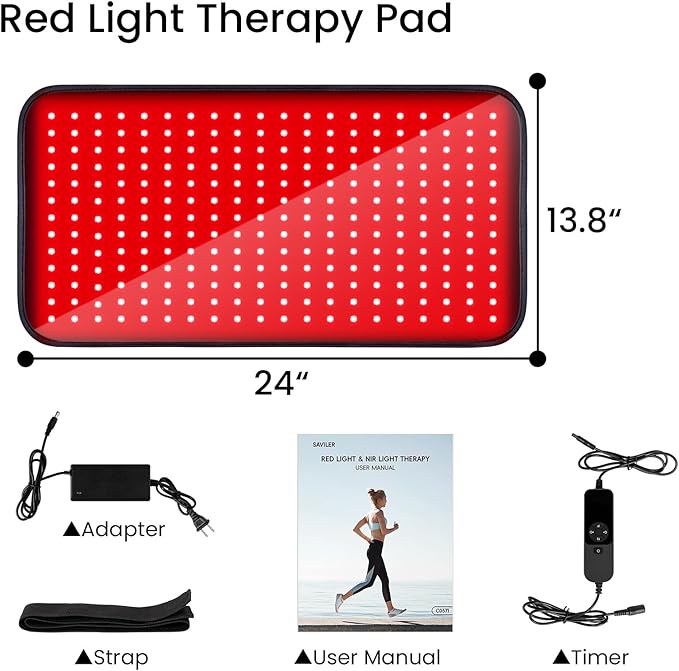 SAVILER® 260 LEDs Large Red Light Therapy Pad for Body 32W 660nm &amp 850nm Near Infrared Light Therapy Wrap with Timer Red Light Therapy Belt for Back Shoulder Joint Muscle