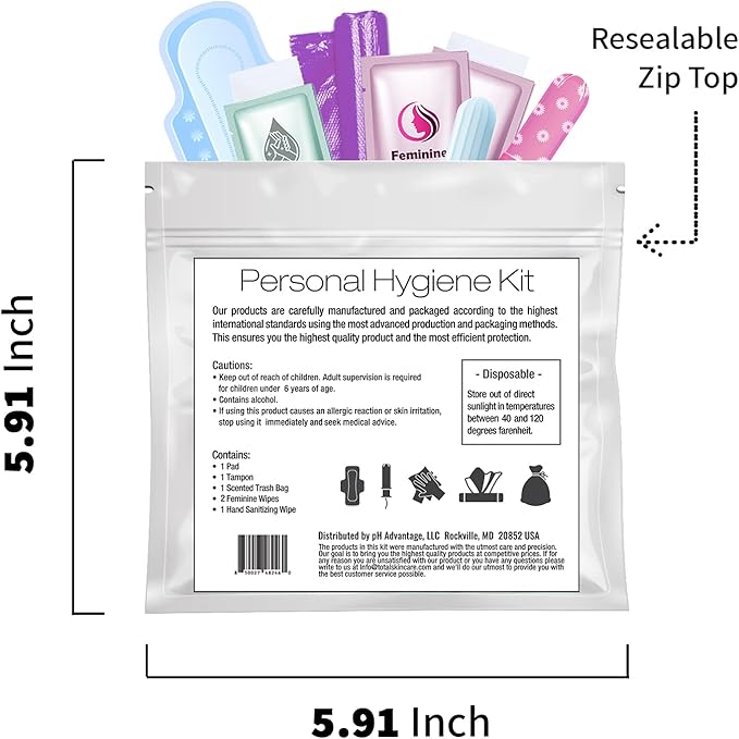 Menstrual Kit All-in-One 10 Pack | Convenience on The Go | Period Kit Pack for Travelling Tweens &amp Teenager | Individually Wrapped Feminine Hygiene Product (Butterflies)