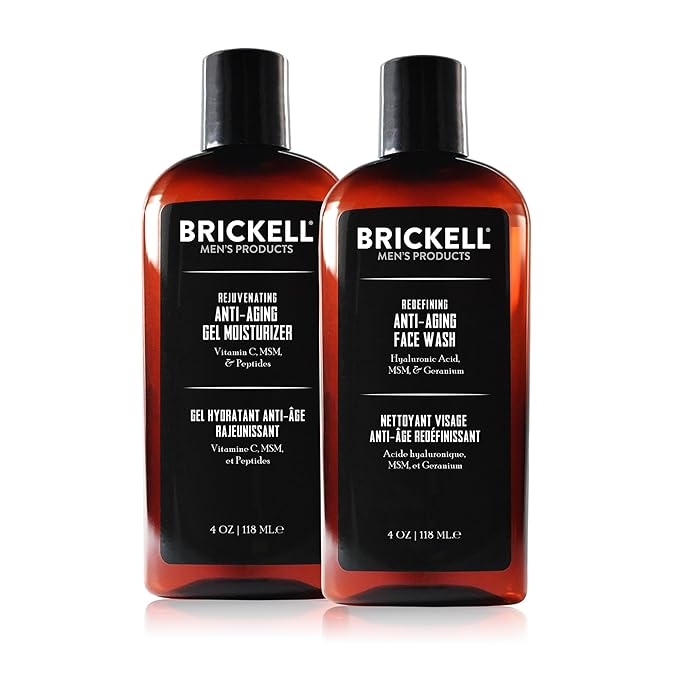 Brickell Men's Products Enhancing Gel Anti-Aging Routine Gel Facial Cleanser and Face Moisturizer Men's Skin Care Gift Set