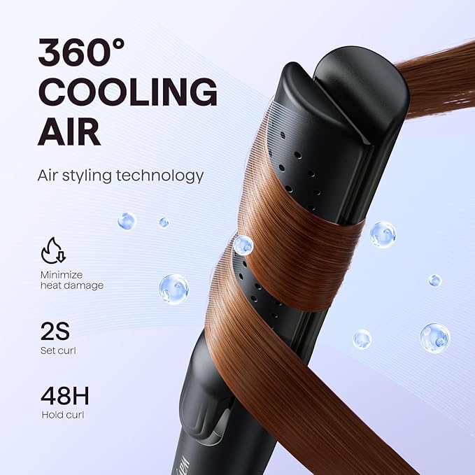 Wavytalk Airflow Styler Curling Iron Cool Curl 360° Cool Air Lock in Style for Lasting Curls Reduces Damage 2 in 1 Hair Straightener and Curler 1.25 Inch Anti-Scald for Short Long Hair