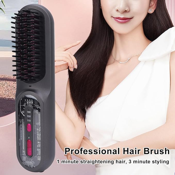 Hair Straightener BrushCordless Hair Straightener Comb Negative Ionic3 Heating SettingsFast Heating Hair Straightening Comb for Women
