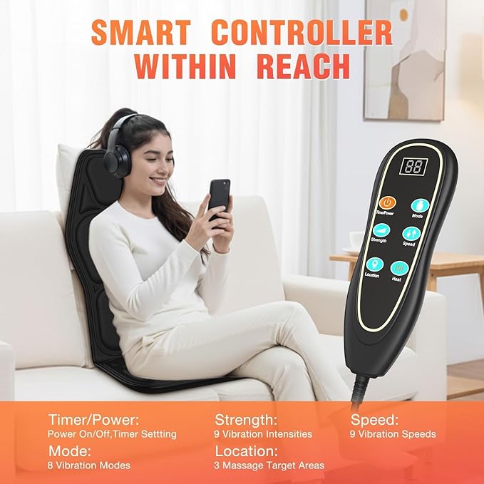 Back Massager for Chair Massage Seat Cushion with Heat Lumbar Traction 6 Vibrating Motors Massager Chair Pad for Full Body Pain Relief and Home Use