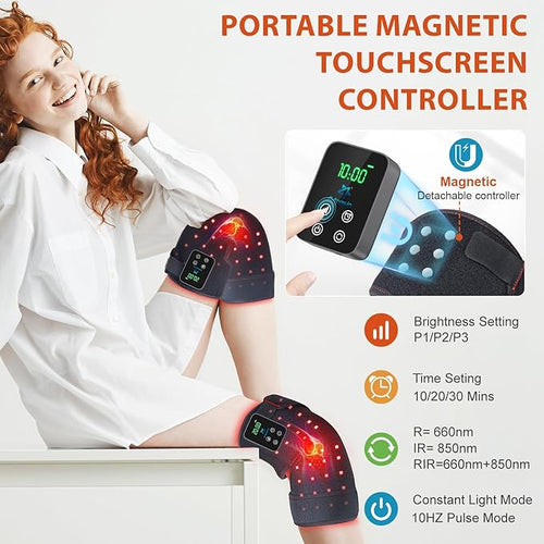 2-Pack Red Light Therapy for Knee Brace Wireless 72 LEDs Knees Wraps with 660nm &amp 850nm Infrared Light 3000mAh Battery Heat &amp Pulse for Knee Elbow Shoulder Joint Pain Relief