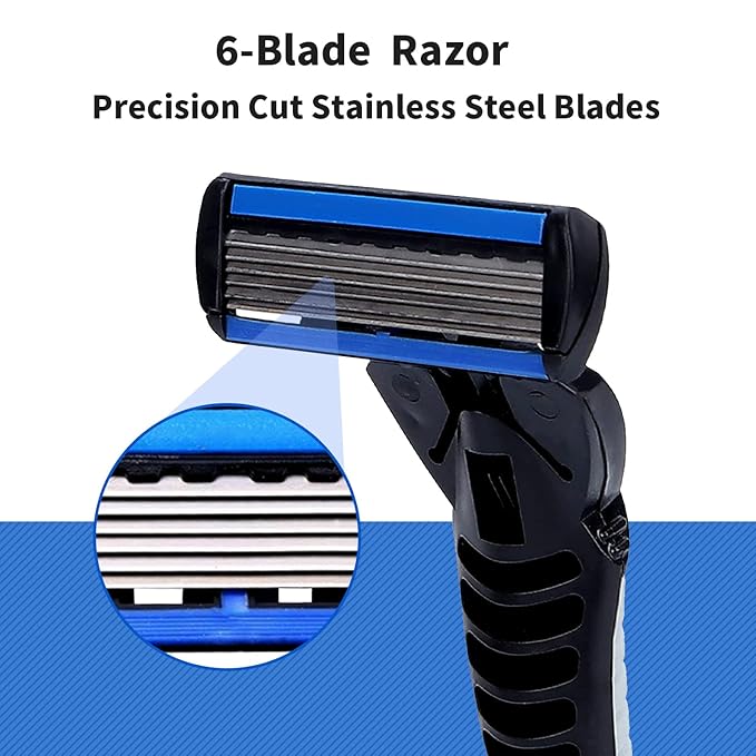 6-Blade RazorPlastic Anti-slip Men Manual Refill Cartridges razors Reusable Face Cleansing Care Tool 30 pcs refill cartridges Shave Supplies for Men and Women - Black