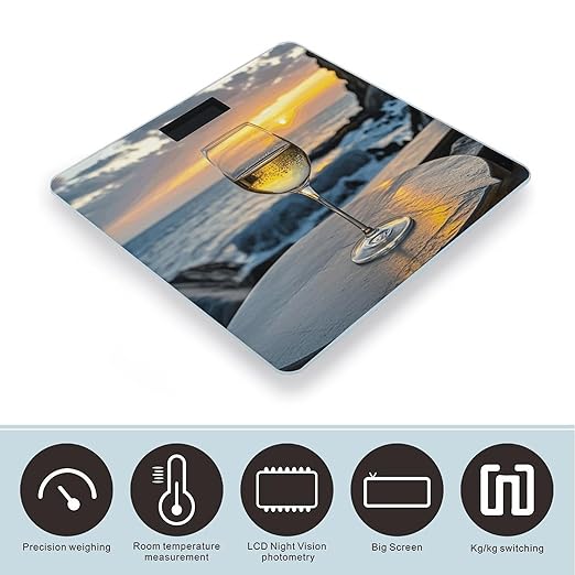 Sunset Wine Glass Weight Scale Cute Bathroom Scale for Body Highly Accurate Digital Weighing Machine for People Compact LCD Display Scales with Sturdy Toughened Glass Scales
